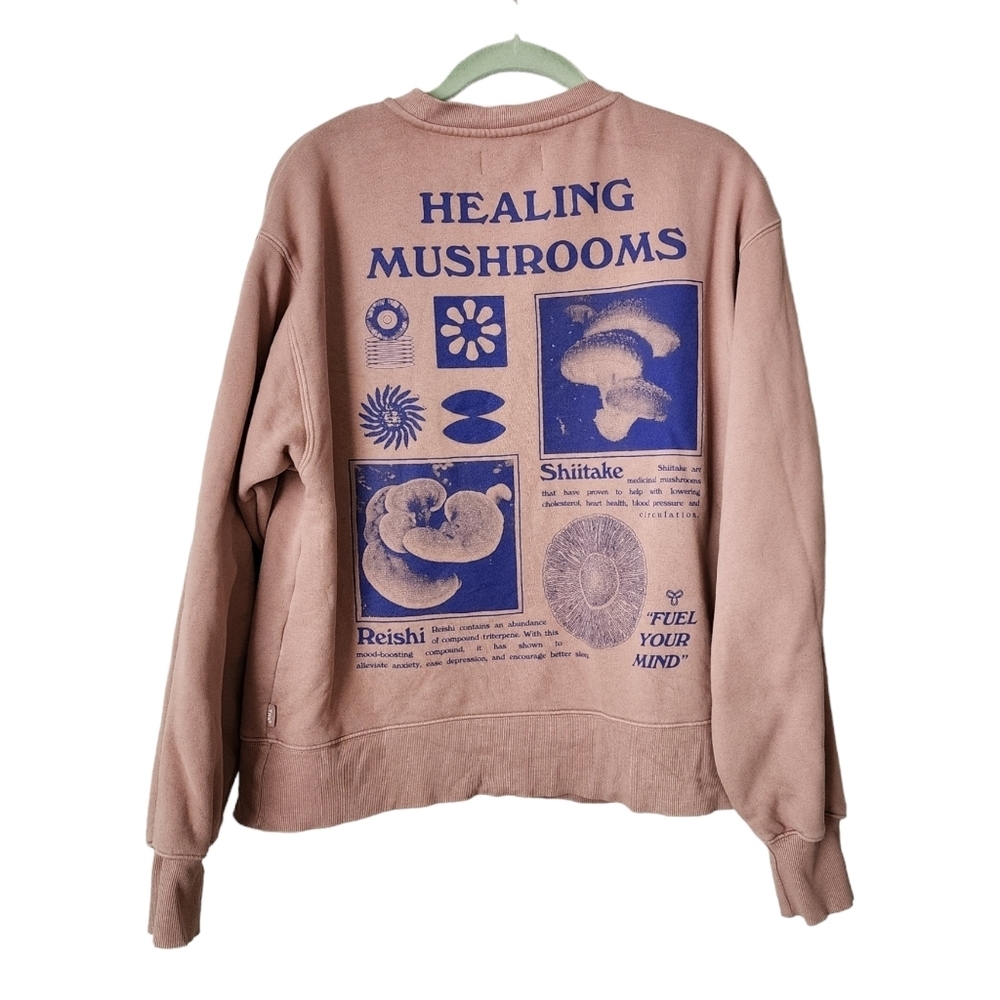 TNA x ARITZIA Cozy Boyfriend Crewneck in Mushroom print‎ Fuel Your Mind size 1